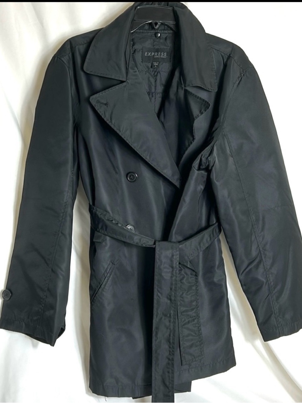 Express Women’s Large Black Double Breasted Button Windbreaker Raincoat Jacket